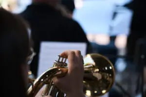 Musiker von hinten mit Flügelhorn